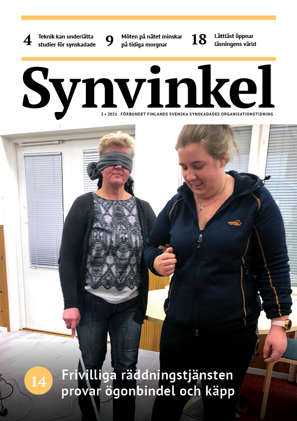 Pärmbild av Synvinkel. Frivilliga räddningstjänsten på Åland provade på att gå i blindo. 