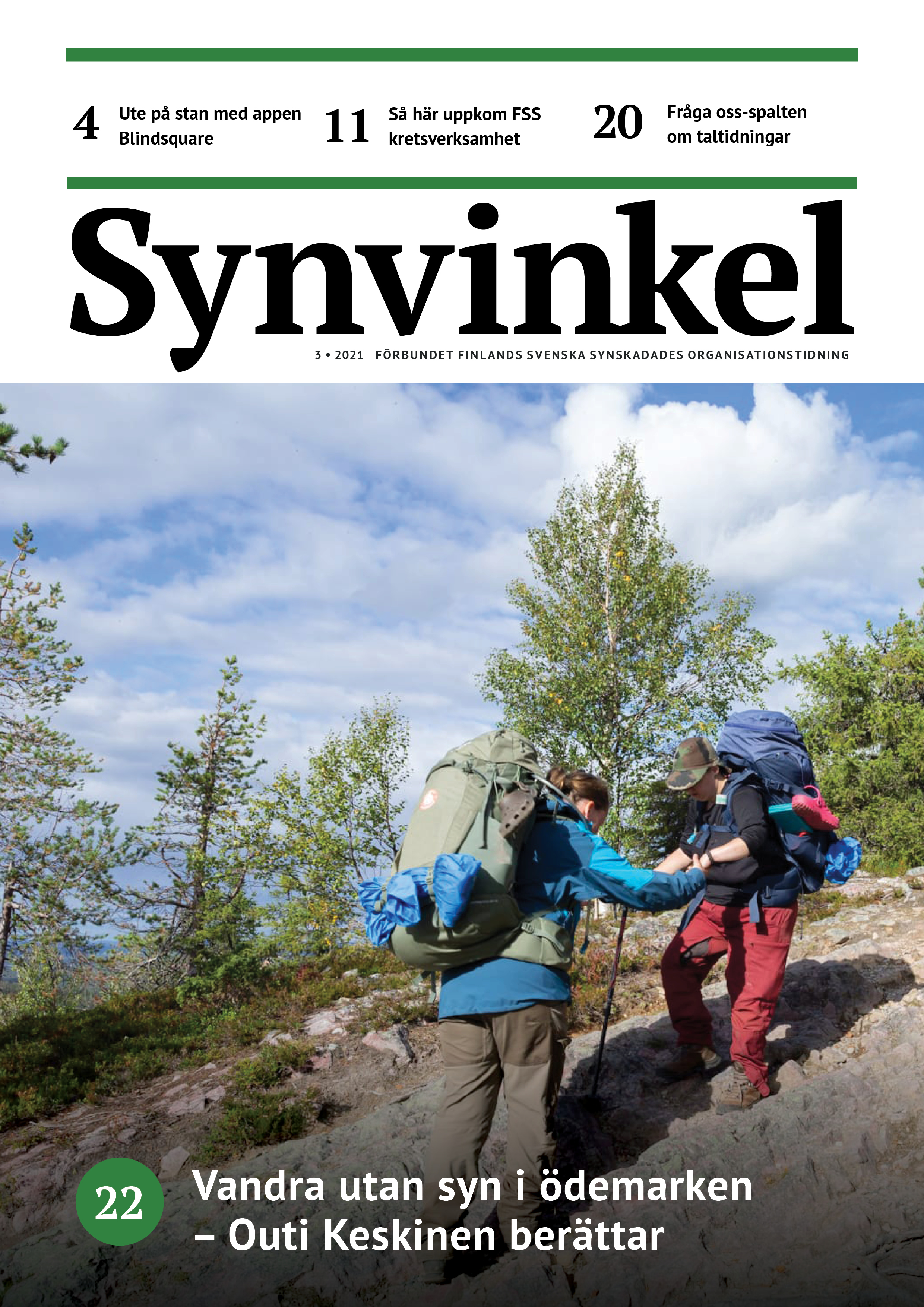 Pärmbild av Synvinkel. Outi Keskinen vandrar.