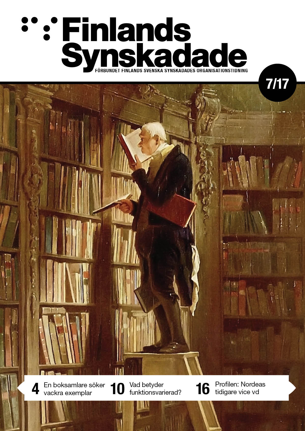 Pärmbilden föreställer en man på en stege med näsan försjunken i en bok.. 