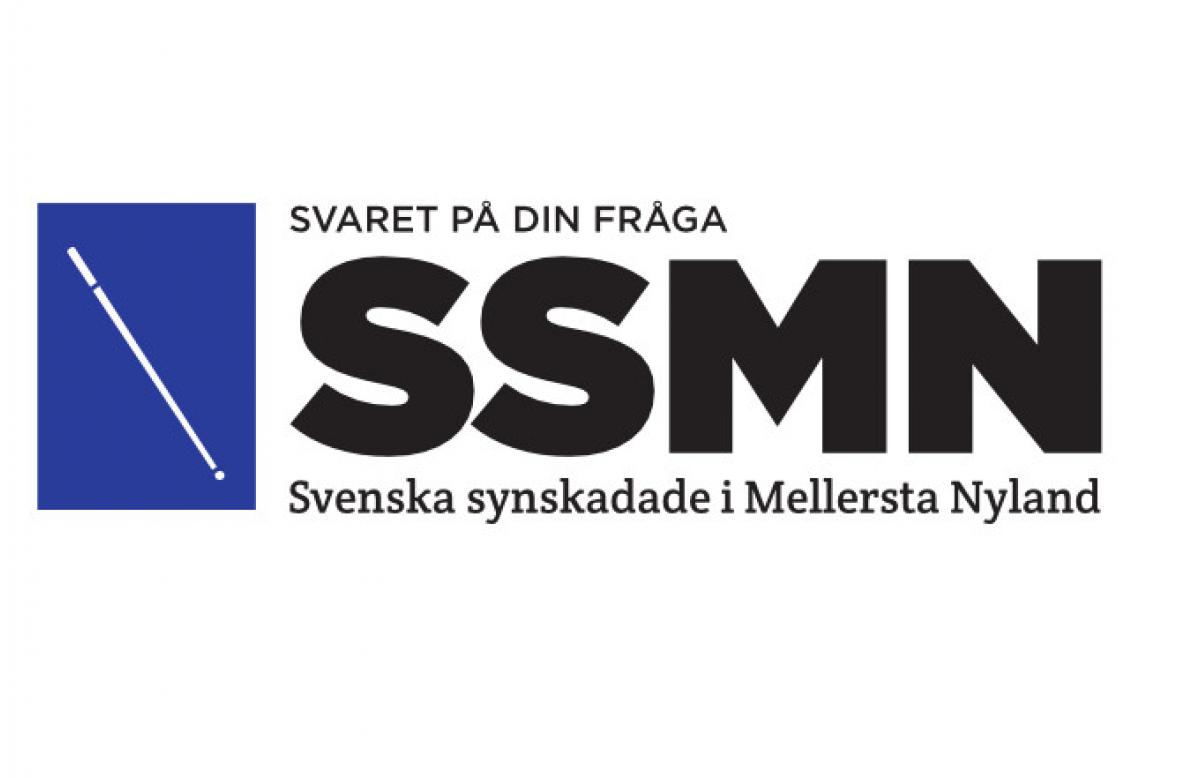 Mellis logo. En vit käpp, förkortningen SSMN och texten "Svaret på din fråga"