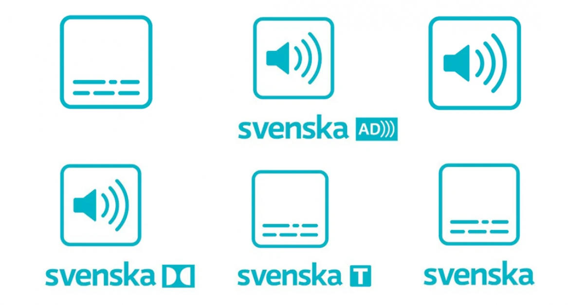 Bild på olika symboler, så som symbolerna för textning och syntolkning 